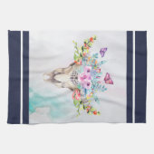 Boho Animal Skull met Butterflies en Flowers Theedoek (Horizontaal)