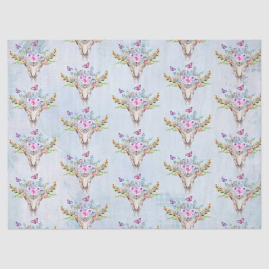 Boho Animal Skull met Butterflies en Flowers Tissuepapier (Voorkant)