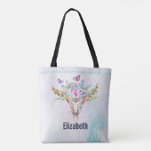 Boho Animal Skull met Butterflies en Flowers Tote Bag (Achterkant)