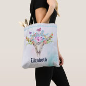 Boho Animal Skull met Butterflies en Flowers Tote Bag (Dichtbij)