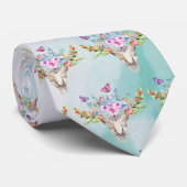 Boho Animal Skull met Flowers Pattern Stropdas (Opgerold)