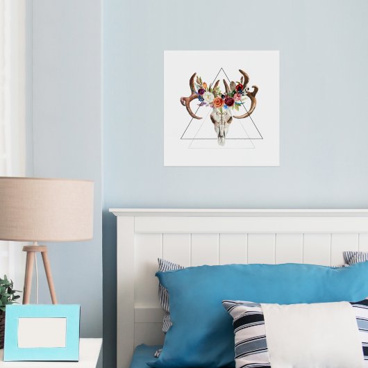 Boho Animal Skull Twee met kleurrijke Boho bloemen Folie Afdrukken (Insitu (Slaapkamer))