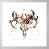 Boho Animal Skull Twee met kleurrijke Boho bloemen Folie Afdrukken (Voorkant)