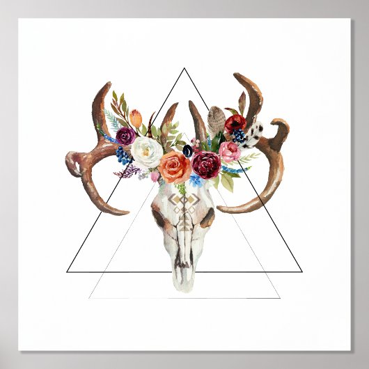 Boho Animal Skull Twee met kleurrijke Boho bloemen Folie Afdrukken (Voorkant)