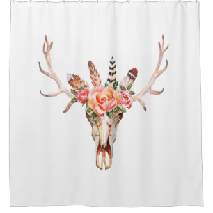 BoHo Animal Skull Waterverf Rozen Bah Shower Douchegordijn