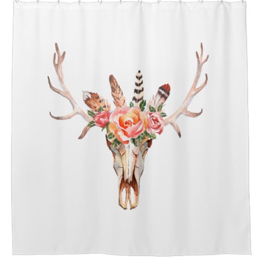 BoHo Animal Skull Waterverf Rozen Bah Shower Douchegordijn (Voorkant)