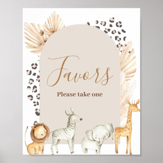 Boho Animals Baby shower Waterverf Favor Sign Poster (Voorkant)