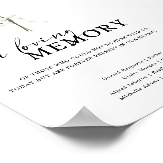 Boho Anjer In liefdevolle herinnering Trouwteken Poster (Hoek)