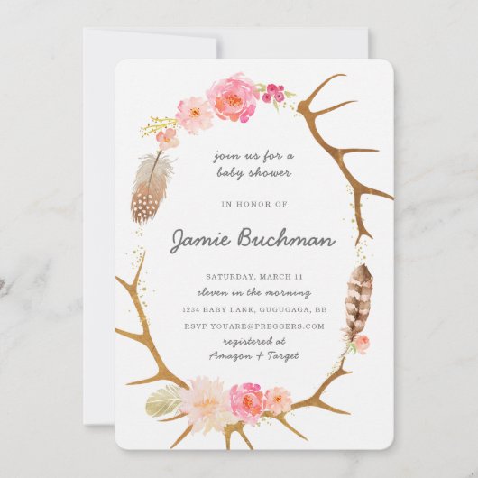 Boho Antler Baby shower Invite Kaart (Voorkant)