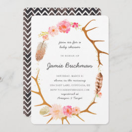 Boho Antler Baby shower Invite Kaart