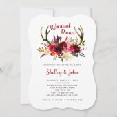 Boho Antler Burgundy Floral Rehearsal Dinner Kaart (Voorkant)