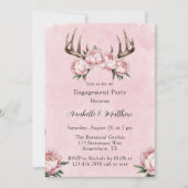 Boho Antler met Pink Peonies Engagement Party Kaart (Voorkant)