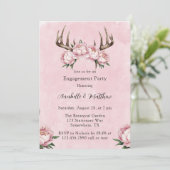 Boho Antler met Pink Peonies Engagement Party Kaart (Staand voorkant)