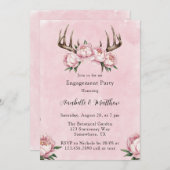 Boho Antler met Pink Peonies Engagement Party Kaart (Voorkant / Achterkant)