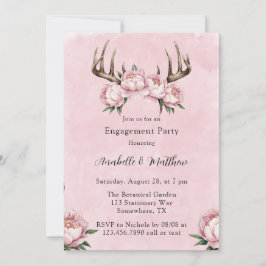 Boho Antler met Pink Peonies Engagement Party Kaart