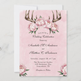 Boho Antler met Pink Pioenenbruiloft Kaart