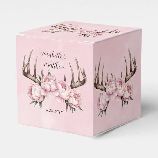 Boho Antler met roze pioenen bruiloft Bedankdoosjes (Voorkant Zijde)