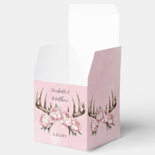 Boho Antler met roze pioenen bruiloft Bedankdoosjes (Geopend)