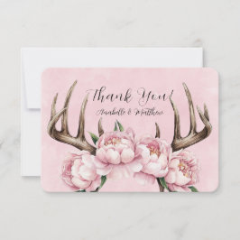 Boho Antler met roze pioenen bruiloft Bedankkaart