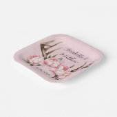 Boho Antler met roze pioenen bruiloft Papieren Bordje (Gebogen)