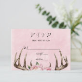 Boho Antler met roze pioenen bruiloft RSVP Kaartje (Staand voorkant)