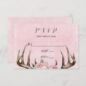 Boho Antler met roze pioenen bruiloft RSVP Kaartje (Voorkant / Achterkant)