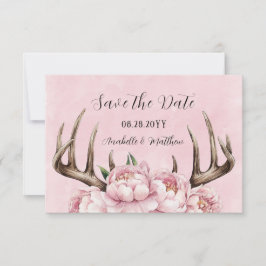 Boho Antler met roze pioenen bruiloft Save The Date