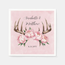 Boho Antler met roze pioenen bruiloft Servet