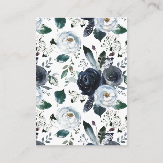 Boho Antler Navy Floral Baby shower Diaper Raffle Informatiekaartje (Achterkant)