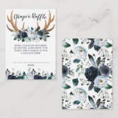 Boho Antler Navy Floral Baby shower Diaper Raffle Informatiekaartje (Voorkant / Achterkant)