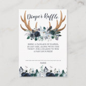 Boho Antler Navy Floral Baby shower Diaper Raffle Informatiekaartje (Voorkant)