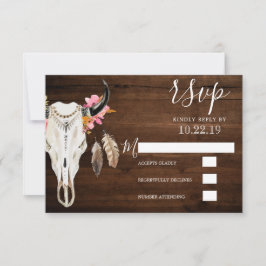 Boho Antler rustiek donker hout bruiloft RSVP Kaartje