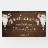 Boho Antler schedel donker hout bruiloft welkom ba Spandoek (Horizontaal)