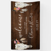 Boho Antler schedel donker hout bruiloft welkom ba Spandoek (Verticaal)