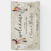 Boho Antler schedel licht hout bruiloft welkom Spandoek (Verticaal)