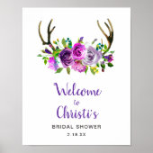 Boho Antlers Bloemrijke Bruidsfeest Welkom Bord Poster (Voorkant)