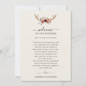 Boho Antlers bruiloft welkomstbrief reisschema Kaa Kaart (Voorkant)