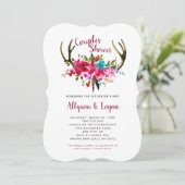 Boho Antlers Fuchsia Roze Bloemen Koppels Douche Kaart (Staand voorkant)