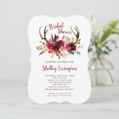 Boho Antlers Marsala Floral Vrijgezellenfeest Kaart (Staand voorkant)