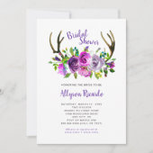 Boho Antlers Paarse Mix Floral Vrijgezellenfeest Kaart (Voorkant)