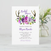 Boho Antlers Paarse Mix Floral Vrijgezellenfeest Kaart (Staand voorkant)