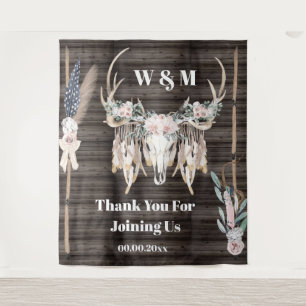 Boho antlers roos vederhout wandkleed