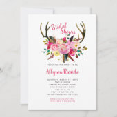 Boho Antlers Roze Mix Bloemen Vrijgezellenfeest Kaart (Voorkant)