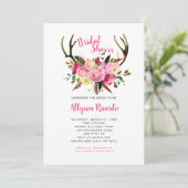 Boho Antlers Roze Mix Bloemen Vrijgezellenfeest Kaart (Staand voorkant)