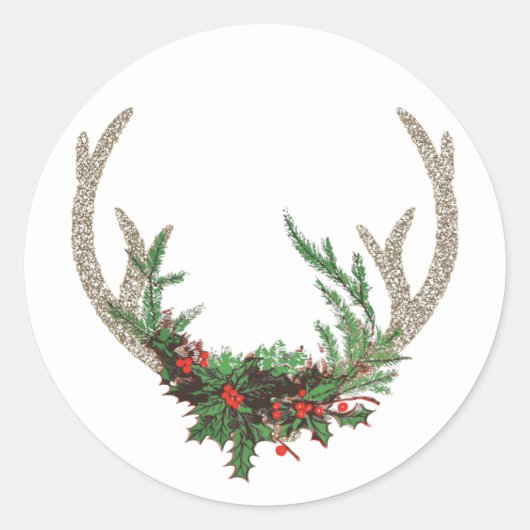 Boho Antlers rustieke bloemen kerst herten bloemen Ronde Sticker (Voorkant)