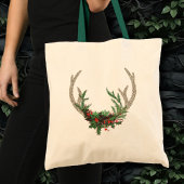 Boho Antlers Rustige Floral Kerstmis Deer Flowers Tote Bag