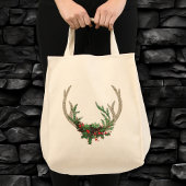 Boho Antlers Rustige Floral Kerstmis Deer Flowers Tote Bag