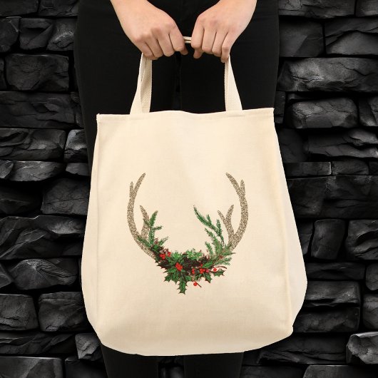 Boho Antlers Rustige Floral Kerstmis Deer Flowers Tote Bag