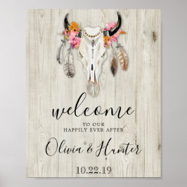 Boho Antlers Skull Wood Welkomsthuwelijk Poster