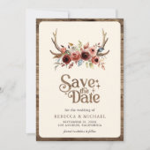 Boho Antlers Terracotta Floral Photo Wedding Save The Date (Voorkant)
